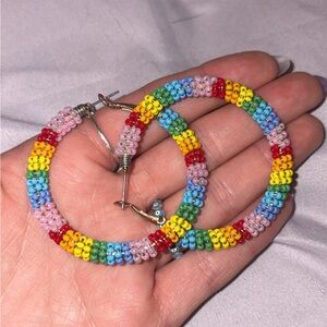 Handmade Rainbow Seed Bead Hoop Earrings - Women Jewelry (medium size$